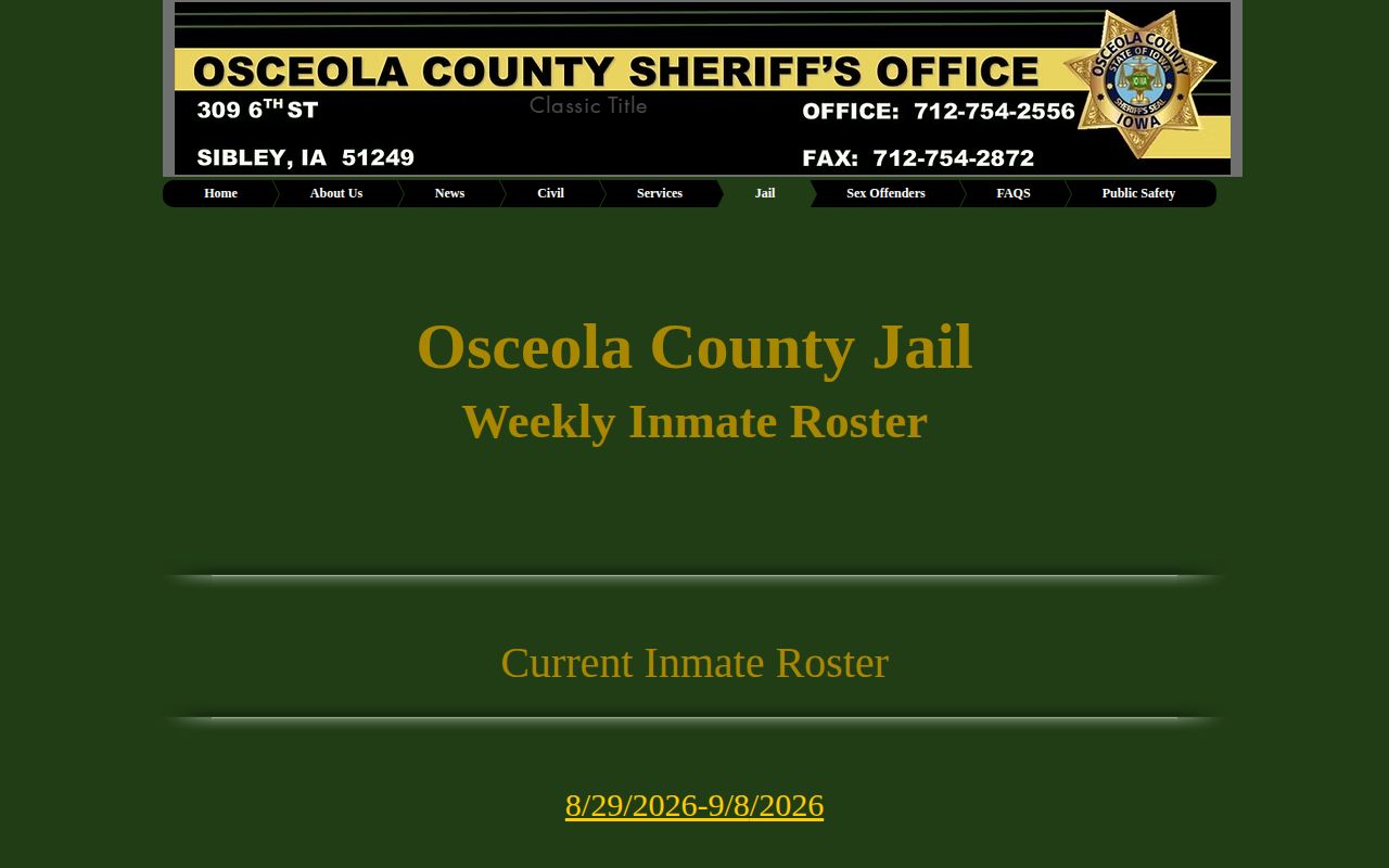 Osceola Sheriff weekly inmate roster links